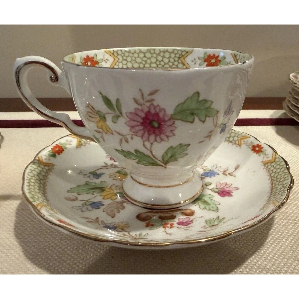 Collection of Vintage Tuscan Fine Bone China - 2 Tea Cups 2 Bowl 6 Plates